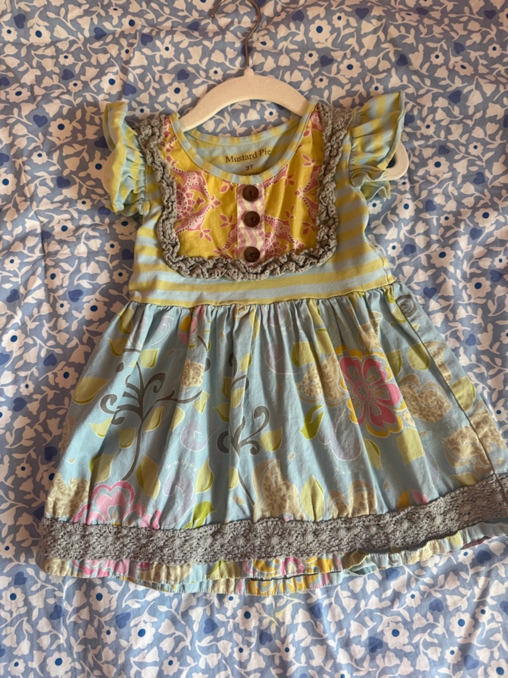 Mustard Pie Blue Yellow Floral Ruffle Dress